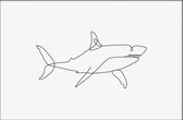 Walljar - Shark Line Art - Muurdecoratie - Canvas schilderij