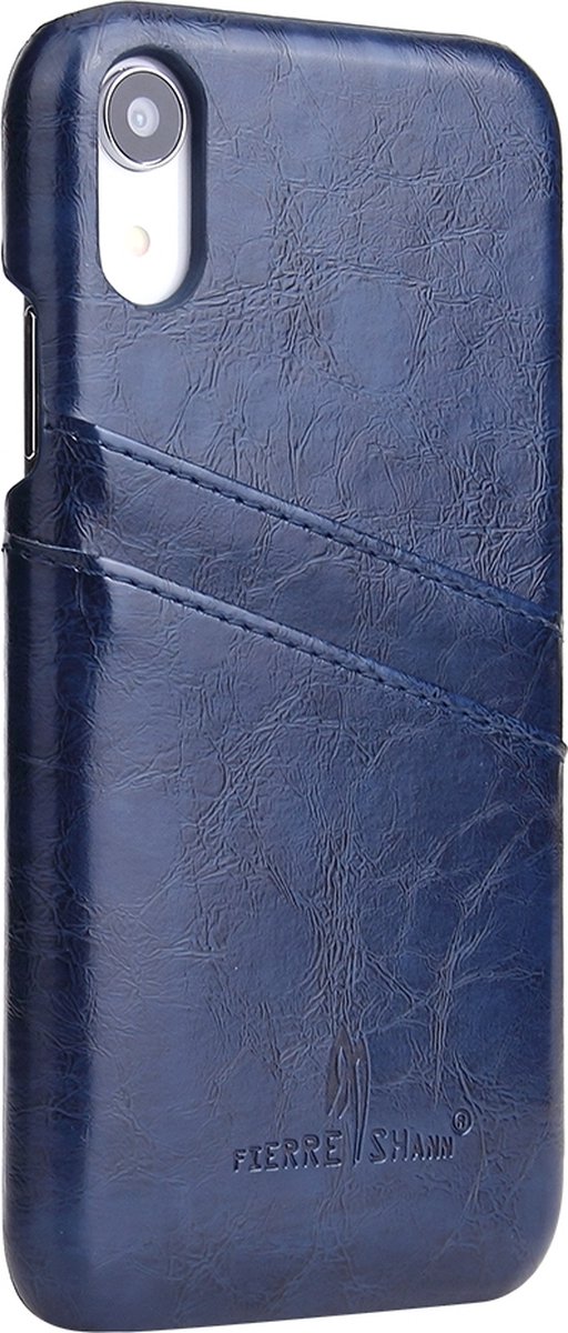 Fierre Shann Premium Card Telefoonhoesje geschikt voor Apple iPhone XR Hoesje Backcover + Kaarthouder - Blauw
