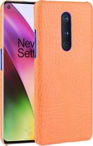 Mobigear Hoesje geschikt voor OnePlus 8 Telefoonhoesje Hardcase | Mobigear Croco Backcover | 8 Case | Back Cover - Oranje