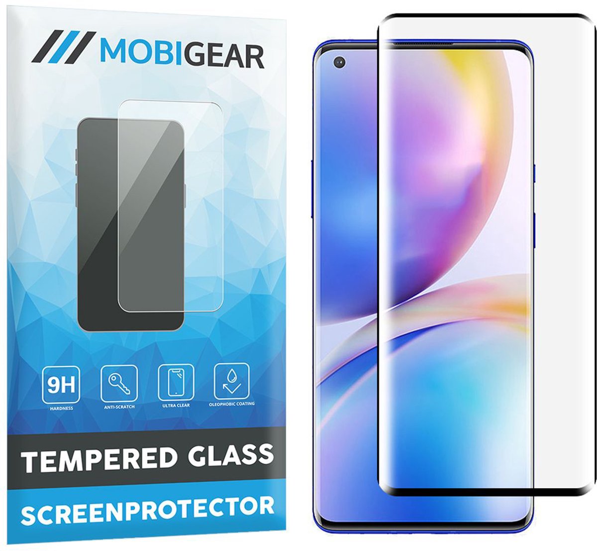 Mobigear Screenprotector geschikt voor OnePlus 9 Pro Glazen | Mobigear Curved Screenprotector - Case Friendly - Zwart