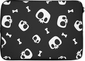 Laptophoes 14 inch - Patronen - Skull - Skelet - Bot - Jongen - Jongetje - Kinderen - Kids - Laptop sleeve - Binnenmaat 34x23,5 cm - Zwarte achterkant