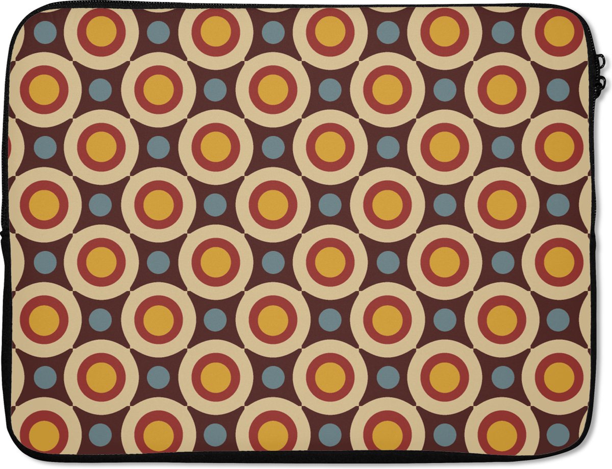 Laptophoes 17 inch - Retro - Vintage - Design - Cirkel - Laptop sleeve - Binnenmaat 41x28 cm - Zwarte achterkant