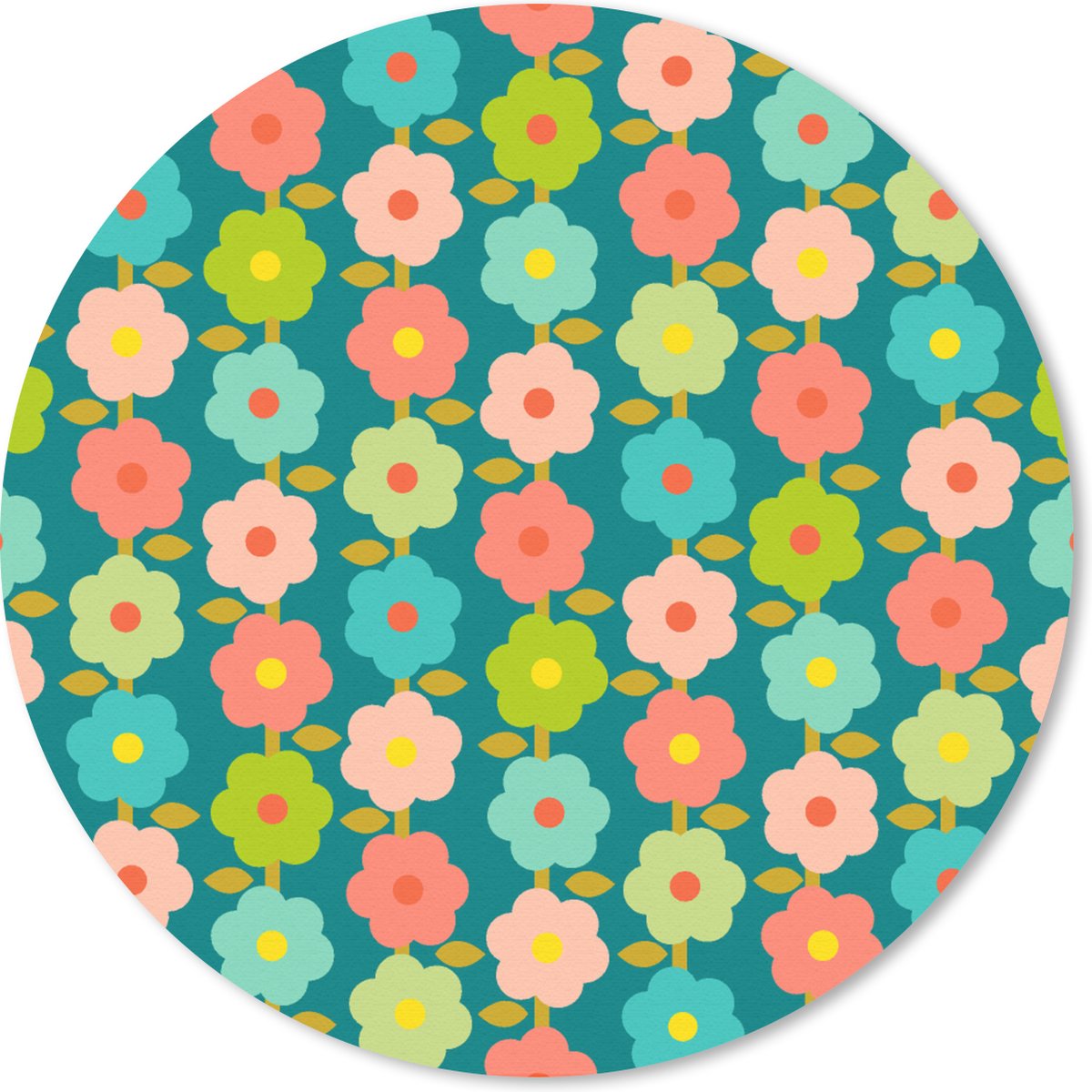Muismat rond 30x30 cm - Mousepad Patroon - Bloemen - Retro - Jaren 70 - Ronde muismatten