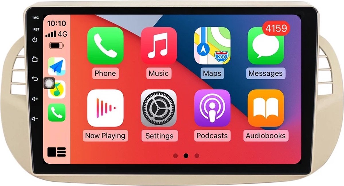 Wireless CarPlay Wired Android Auto 8core Fiat 500 2007-2015 Android 11 Navigatie en Multimediasysteem WiFi Bluetooth USB 2+32GB 4G beige