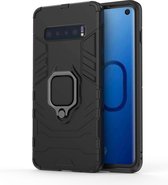 Mobigear Hoesje geschikt voor Samsung Galaxy S10 Telefoonhoesje Hardcase | Mobigear Armor Ring Backcover Shockproof met Ringhouder | Schokbestendig Galaxy S10 Telefoonhoesje | Anti Shock Proof - Zwart