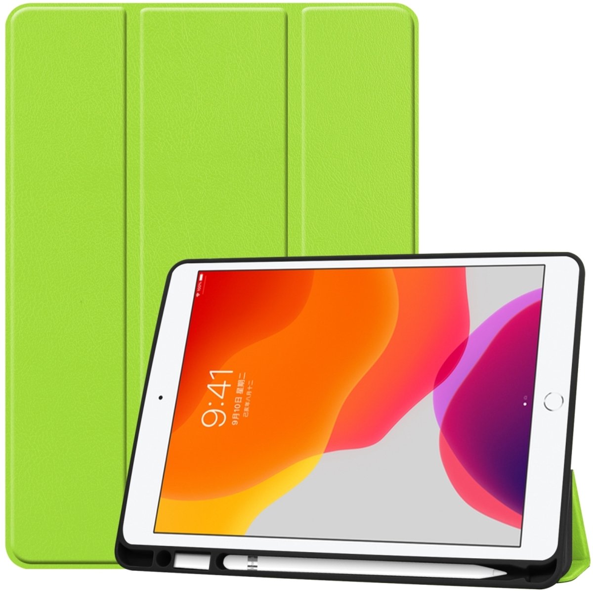 Mobigear Tablethoes geschikt voor Apple iPad 9 (2021) Hoes | Mobigear Tri-Fold Gel Bookcase + Stylus Houder - Groen