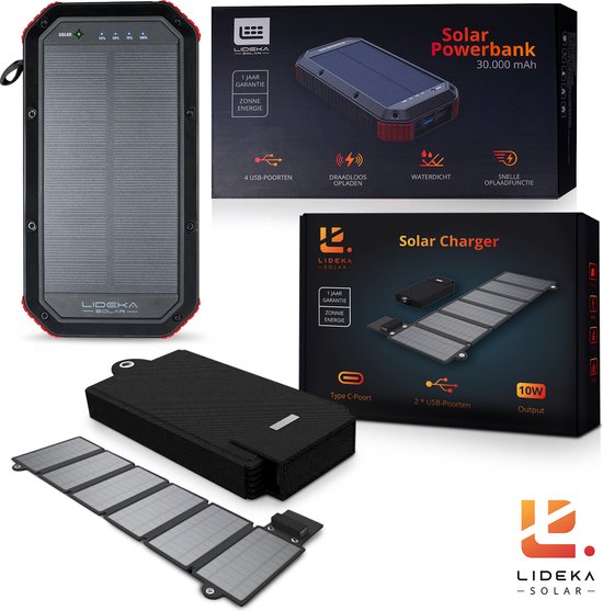 kleding zone geest Lideka® - Solar Powerbank + Solar Charger - De Ultieme Combi - 30.000 mAh  Powerbank -... | bol.com