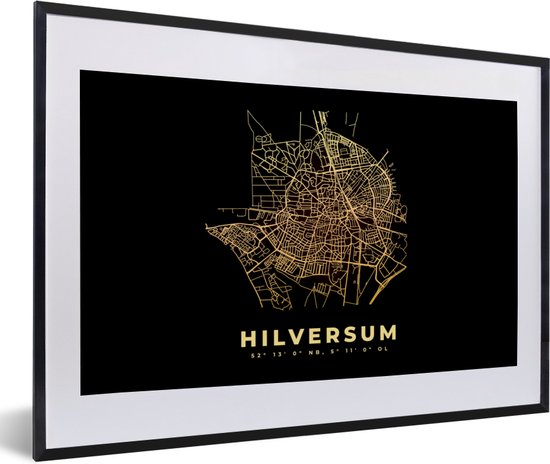 Fotolijst incl. Poster - Hilversum - Goud - Kaart - Plattegrond - Stadskaart - 60x40 cm - Posterlijst