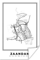 Poster Stadskaart – Zwart Wit - Kaart – Zaandam – Nederland – Plattegrond - 60x90 cm