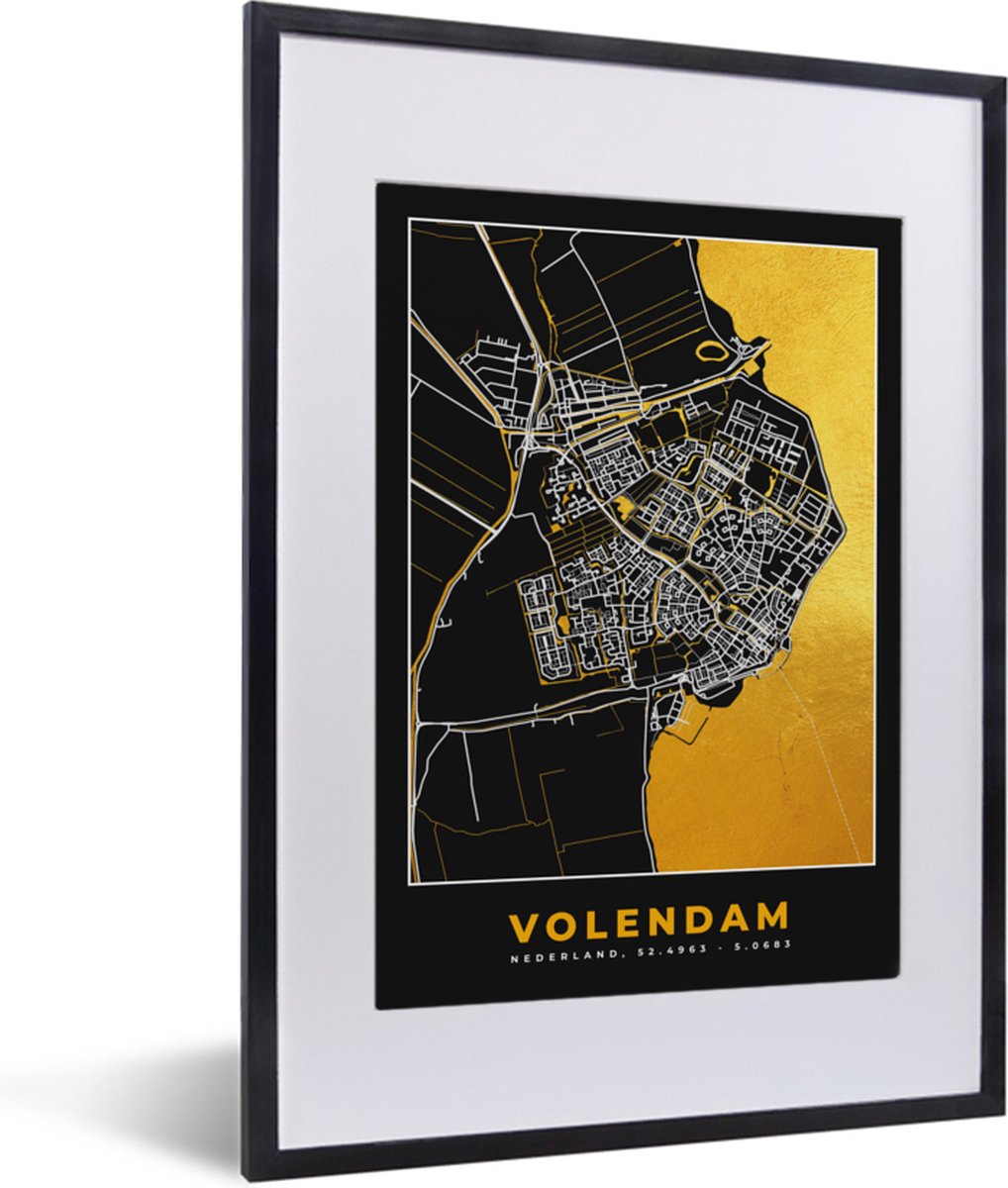 Fotolijst incl. Poster - Volendam - Goud - Plattegrond - Kaart - Stadskaart  - 30x40 cm... | bol.com