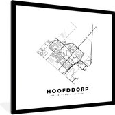 Fotolijst incl. Poster Zwart Wit- Stadskaart – Zwart Wit - Kaart – Hoofddorp – Nederland – Plattegrond - 40x40 cm - Posterlijst