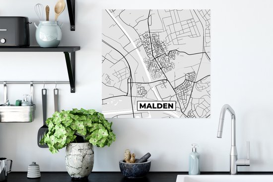 Affiche Malden - Carte - Plan de ville - Carte - Pays- Nederland - Zwart Wit - 50x50 cm
