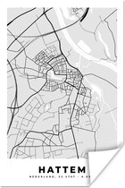 Affiche Hattem - Map - Map - City Map - Wit - Nederland - 120x180 cm XXL