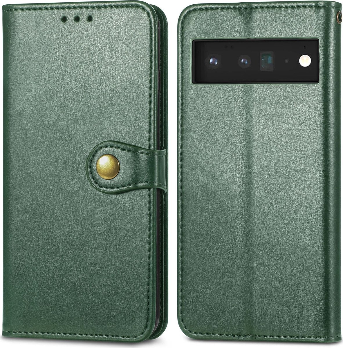 Mobigear Telefoonhoesje geschikt voor Google Pixel 6 Pro Hoesje | Mobigear Snap Button Bookcase Portemonnee | Pasjeshouder voor 3 Pasjes | Telefoonhoesje voor Pinpas / OV Kaart / Rijbewijs - Groen