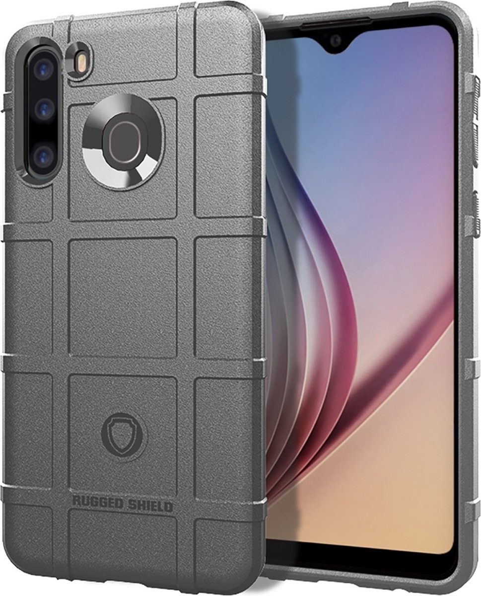 Mobigear Hoesje geschikt voor Samsung Galaxy A21 Telefoonhoesje Flexibel TPU | Mobigear Rugged Shield Backcover Shockproof | Schokbestendig Galaxy A21 Telefoonhoesje | Anti Shock Proof - Grijs