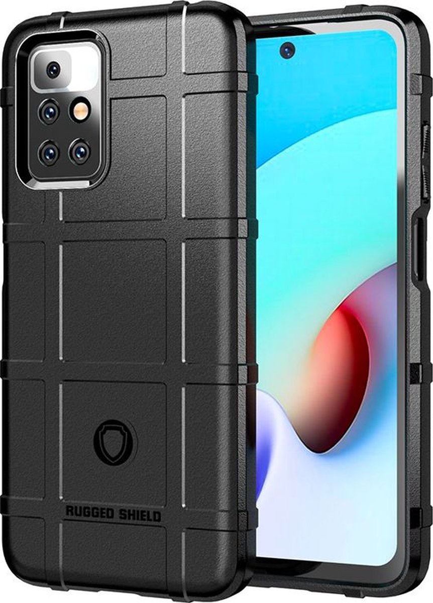 Mobigear Hoesje geschikt voor Xiaomi Redmi 10 4G Telefoonhoesje Flexibel TPU | Mobigear Rugged Shield Backcover Shockproof | Schokbestendig Redmi 10 4G Telefoonhoesje | Anti Shock Proof - Zwart
