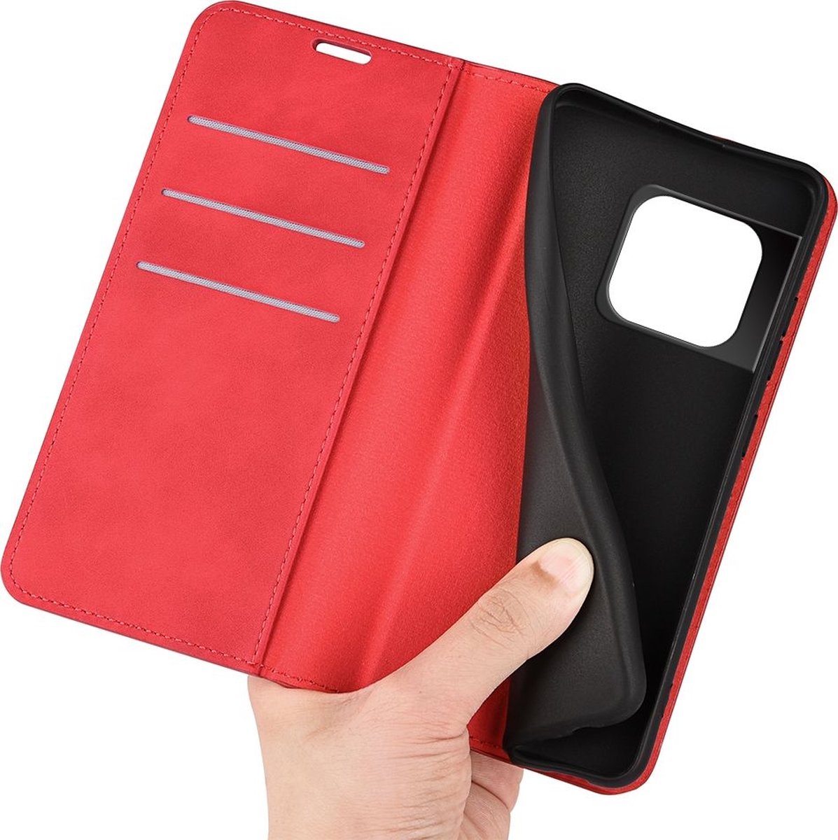 Mobigear Telefoonhoesje geschikt voor OnePlus 10 Pro Hoesje | Mobigear Retro Slim Bookcase Portemonnee | Pasjeshouder voor 3 Pasjes | Telefoonhoesje voor Pinpas / OV Kaart / Rijbewijs - Rood
