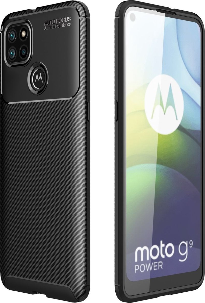 Mobigear Hoesje geschikt voor Motorola Moto G9 Power Telefoonhoesje Flexibel TPU | Mobigear Racing Backcover | Moto G9 Power Case | Back Cover - Zwart
