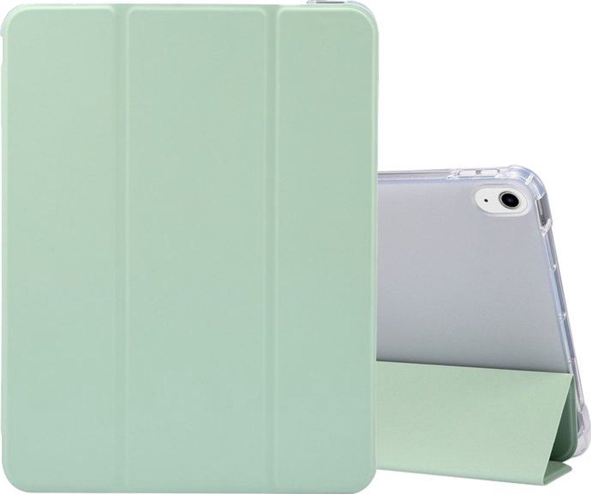 Mobigear Tablethoes geschikt voor Apple iPad Air 5 (2022) Hoes | Mobigear Tri-Fold Gel Bookcase + Stylus Houder - Groen