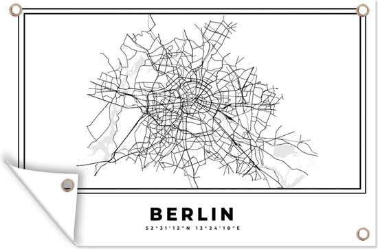 Tuinposter - Tuindoek - Tuinposters buiten - Zwart Wit – Duitsland – Plattegrond – Stadskaart – Kaart – Berlijn - 120x80 cm - Tuin