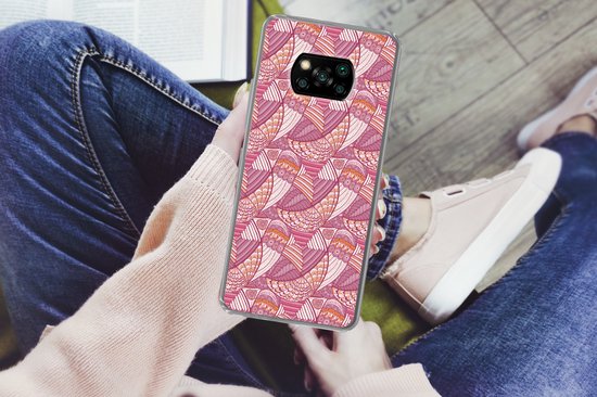 Telefoonhoesje Geschikt voor Xiaomi Geschikt voor Poco X3 NFC hoesje - Meiden - Veren - Roze - Patronen - Girl - Kids - Kinderen - Siliconen Telefoonhoesje Telefoonhoesje
