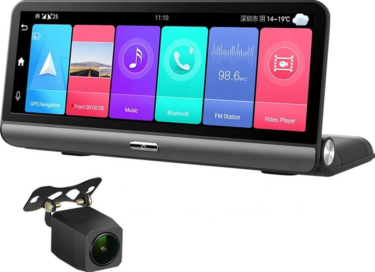TechU™ Dashcam Voor en Achter Camera – M29 Zwart – Dashboardcamera – 8 inch Scherm – GPS & Wifi – G-sensor – Bewegingssensor – Loop recording – Nachtvisie – 170° Wijdhoeklens – Incl. Achteruitrijcamera - voor auto