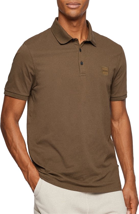 BOSS Passenger Slim Fit poloshirt voor heren van stretchkatoen met logo-patch, zwart 1, XXL
