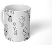 Mok - Koffiemok - Cactus - Patronen - Zwart Wit - Mokken - 350 ML - Beker - Koffiemokken - Theemok