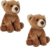 2x stuks pluche bruine beer knuffel 15 cm - Beren knuffels - Speelgoed teddybeer knuffeldieren/knuffelbeest