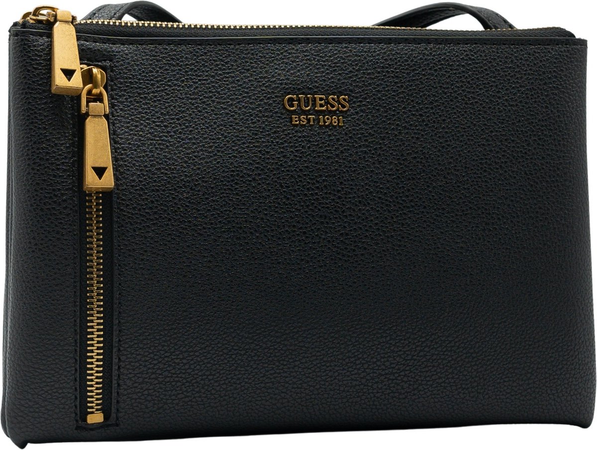 Guess Naya Double Zip Crossbody Dames Crossbodytas Zwart