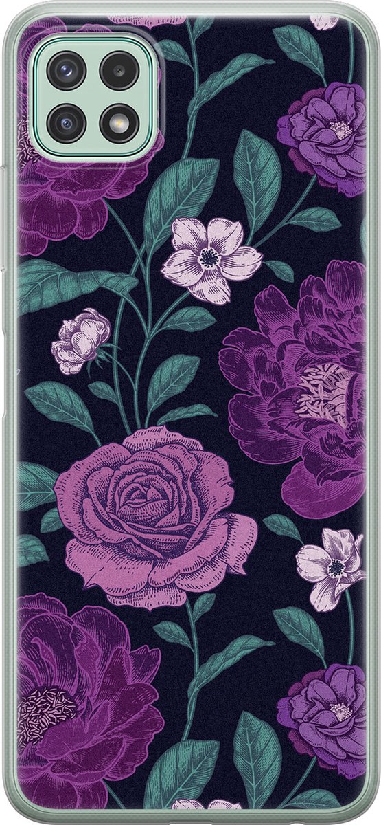 Samsung Galaxy A22 5G hoesje siliconen - Bloemen paars - Soft Case Telefoonhoesje - Bloemen - Paars