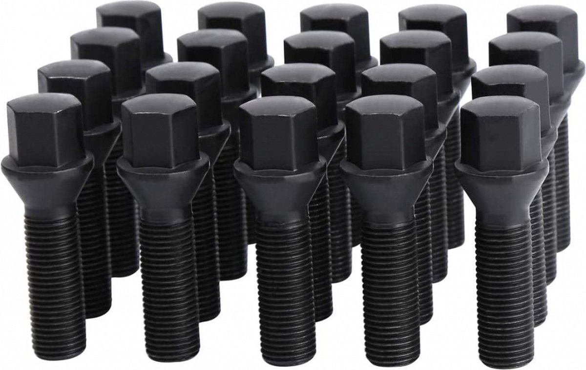 Verlengde conische wielbouten 55mm - M12x1.5 - Zwart - Set van 20 bouten / M12x1,5 / M12 x 1,5 / M12 x 1.5