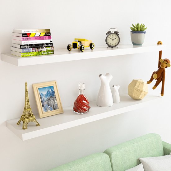 Casaria Wandplank Zwevend - 90 cm 15kg Belastbaar - Mat Wit