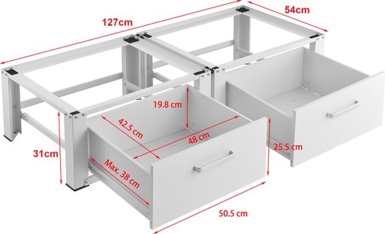 Socle lave-linge double Bothel rehausseur avec étagères