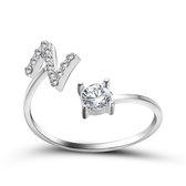 Ring met letter Z - Ring met steen - Aanschuifring - Zilver kleurig - Ring Zilver dames - Cadeau voor vriendin - Vrouw - Sieraad meisje - Mooie ring tieners - Alfabet ring Z - Ring met initiaal