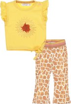 Dirkje - Ensemble de vêtements (2 pièces) - Pantalon Flair marron avec imprimé - Chemise jaune avec dentelle - Taille 116