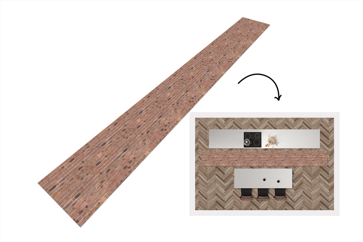 KitchenYeah Keukenloper - Keukenmat - Patroon - Muur - Baksteen - 400x50 cm - Keuken vloerkleed Multicolor