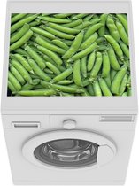 Wasmachine beschermer mat - Een afbeelding volledig gevuld met groene peultjes - Breedte 55 cm x hoogte 45 cm