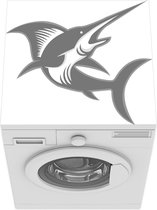 Wasmachine beschermer mat - Een illustratie blauwe zwaardvis - zwart wit - Breedte 60 cm x hoogte 60 cm