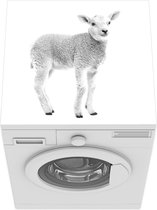 Wasmachine beschermer mat - Lammetje voor witte achtergrond - zwart wit - Breedte 60 cm x hoogte 60 cm