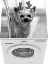 Wasmachine beschermer mat - Yorkshire met een kerst accessoire - zwart wit - Breedte 60 cm x hoogte 60 cm