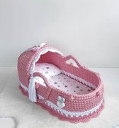 ByFame - babySara babymand met hogere rand - mozesmand - roze - handgemaakt - 100% katoen - inclusief matrasje