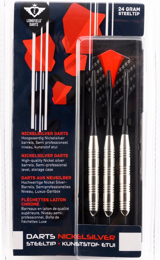 Longfields Dartpijlen - 6x stuks - 24 grams - Nickel silver - darten — afbeelding 2