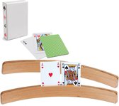4x Speelkaartenhouders / kaartenstandaarden - Inclusief 54 speelkaarten groen - Hout - 3,5 x 8,5 x 46,0 cm - Standaarden