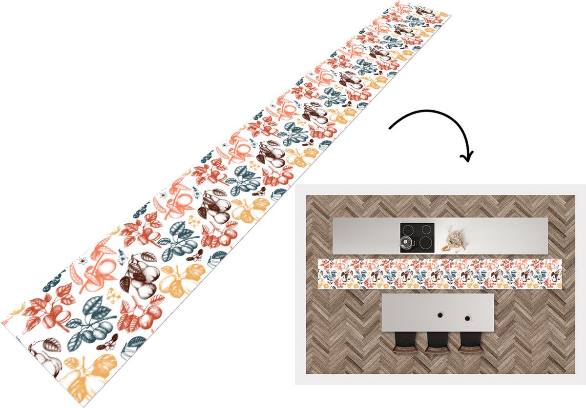 KitchenYeah Keukenloper - Keukenmat - Fruit - Vintage - Boom - Design - 480x60 cm - Keuken vloerkleed Multicolor