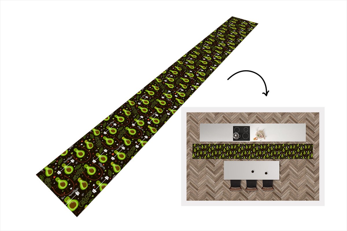KitchenYeah Keukenloper - Keukenmat - Avocado - Fitness - Patronen - 480x60 cm - Keuken vloerkleed Multicolor