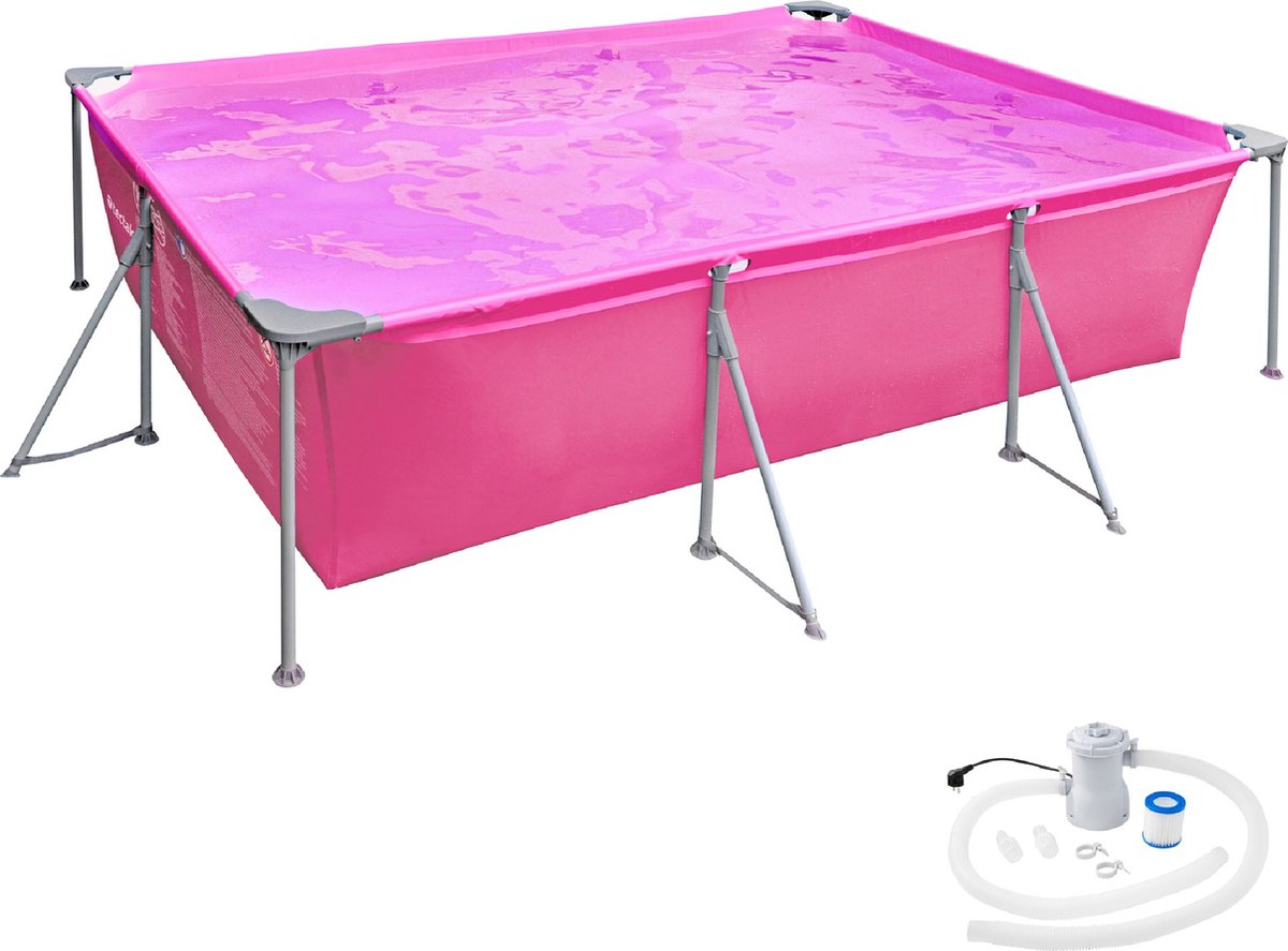 Luxiqo® Zwembad XL - Frame Zwembad - Opzetzwembad - Frame Pool - Incl. Filter - 375x282x70 cm - Roze