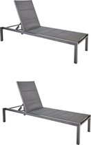 Set - Lot de 2 bains de soleil AQUILA - 2 chaises de jardin à roulettes - chargeable jusqu'à 160 kg - 200x75x36 cm - empilables - bains de soleil - aluminium - textilène - anthracite