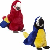 2x Pluche papegaaien knuffels rood en blauw 26 cm - Tropische vogels