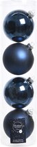 4x Donkerblauwe glazen kerstballen 10 cm - Mat/matte - Kerstboomversiering donkerblauw